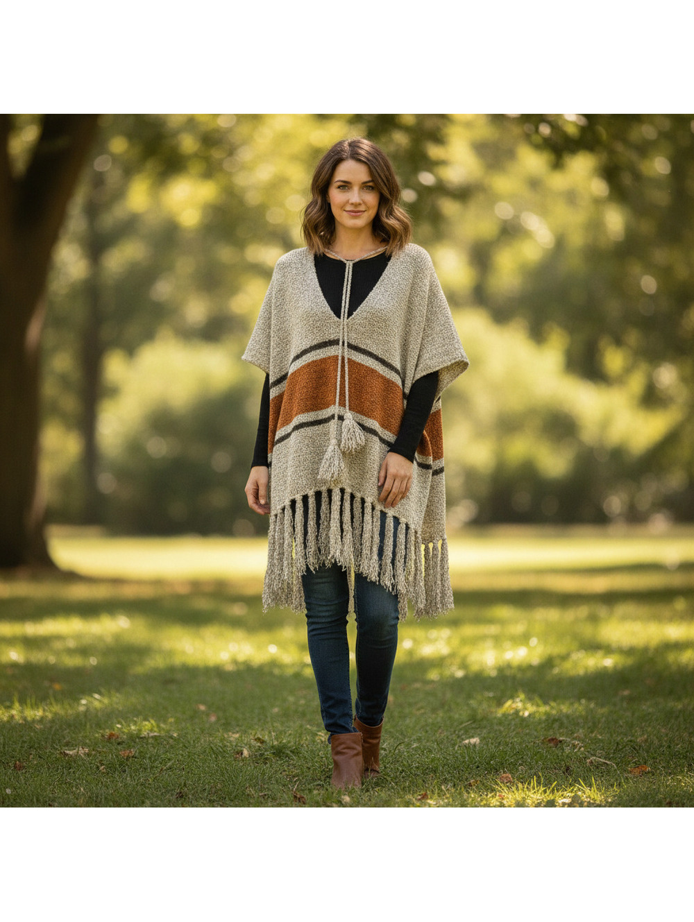 Free People Boho Poncho with Fringe size OS